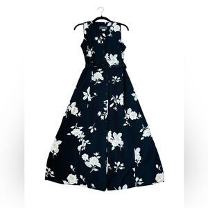 Vintage 80s ED Michaels Black Floral A-Line Dress Grunge Retro Preppy Size 8